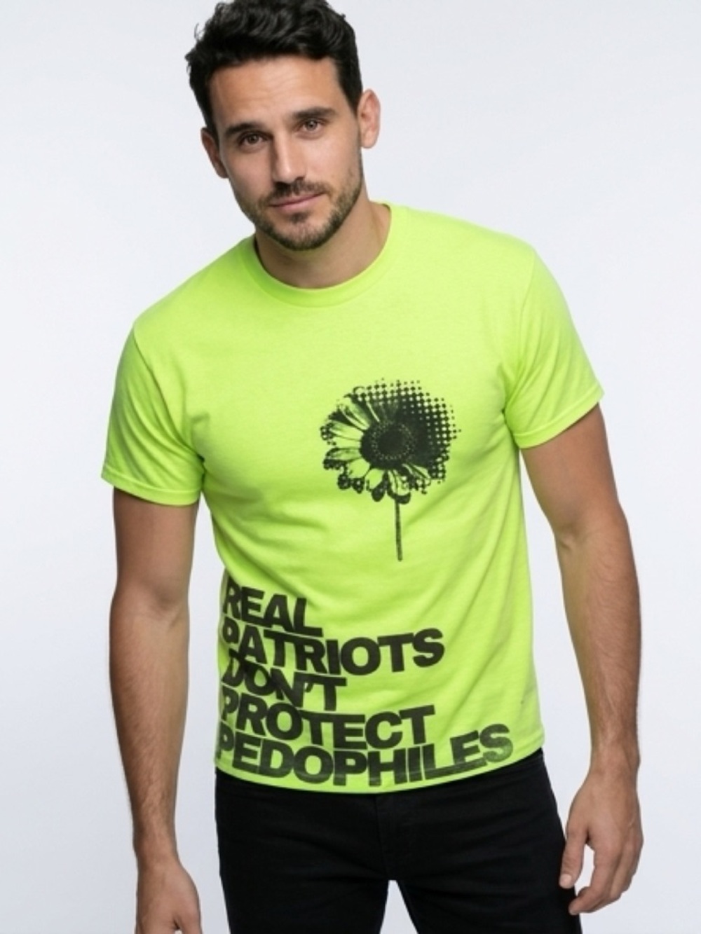 Neon Green T-Shirt Black Print. Imperfect by design .Men’s Large. - Picture 2 of 6